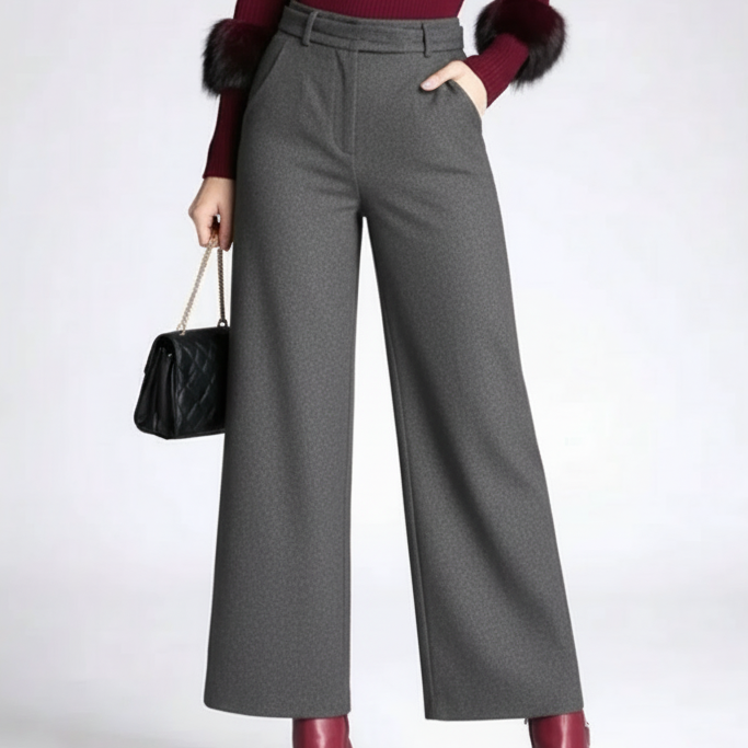 Pantalon Large Carreaux Élégant Taille Haute Chic