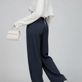 Pantalon Large Rayures Élégant Taille Haute Fluide