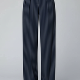 Pantalon Large Rayures Élégant Taille Haute Fluide
