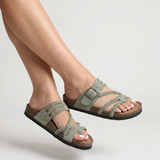 Sandales femme tressées à boucle et entre-doigt