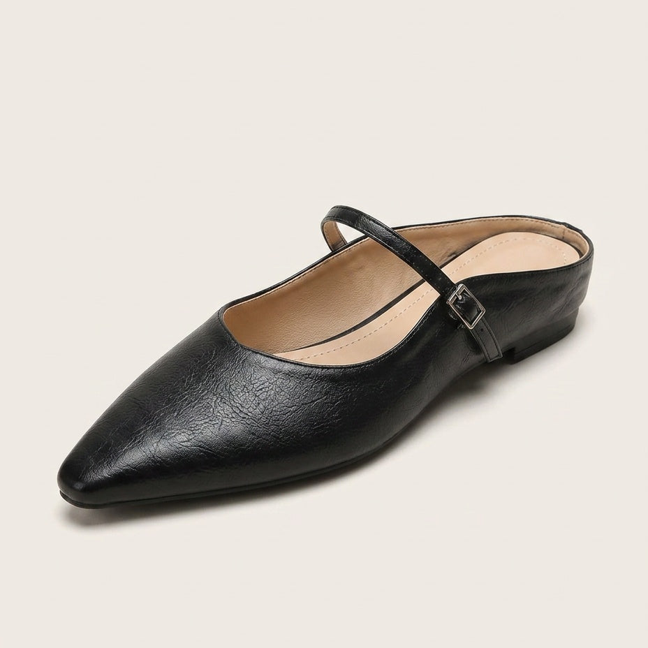 Mules plates à enfiler aspect cuir pour femme