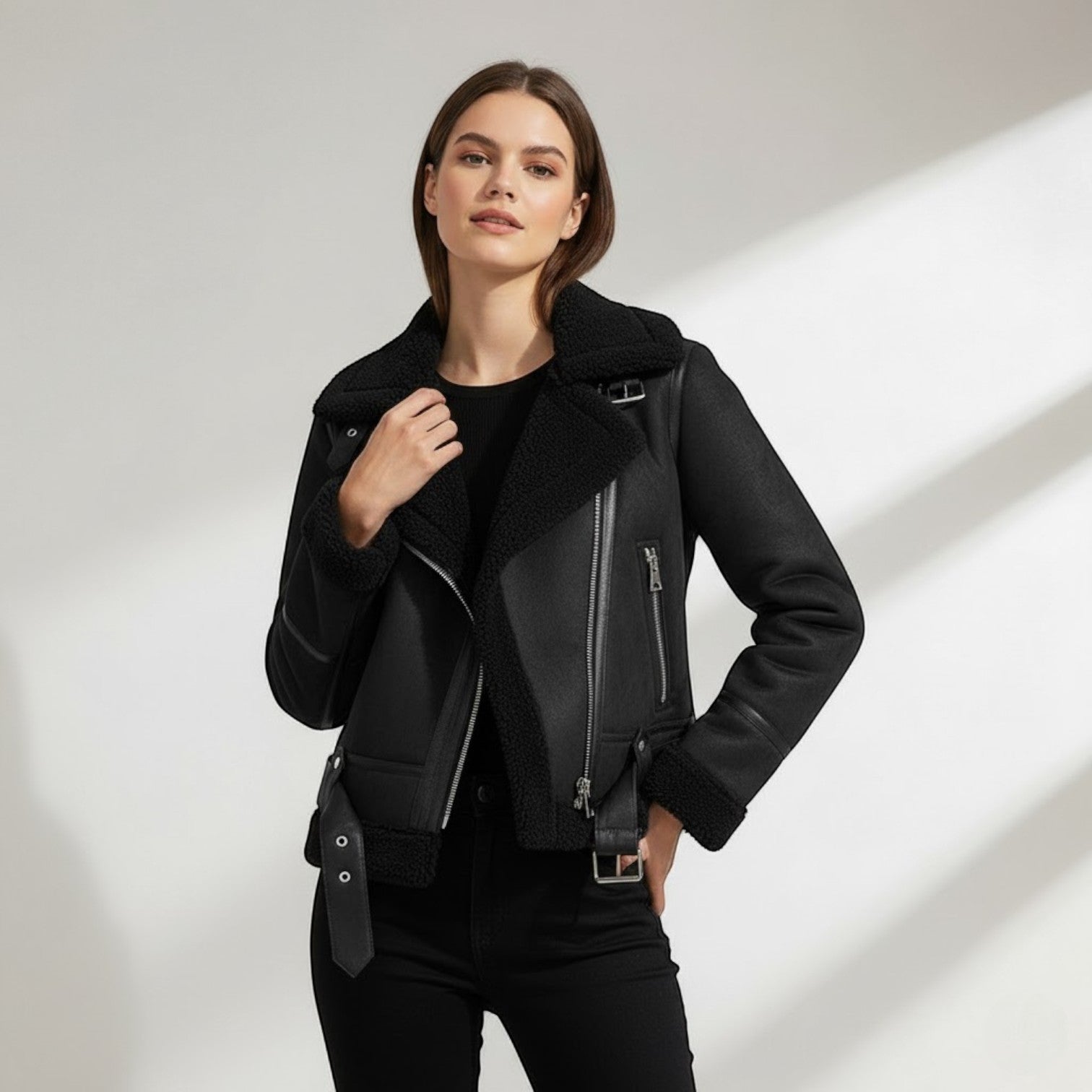Naïs | Veste Femme en Daim et Laine d’Agneau – Chaleur et Élégance Hivernale