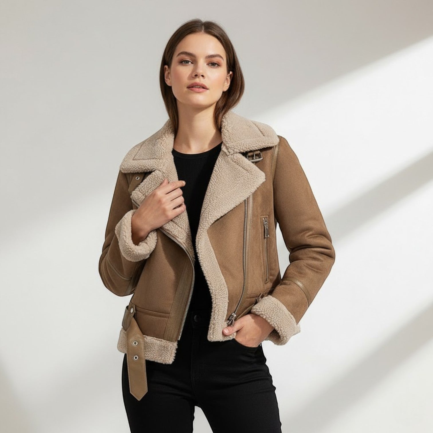 Naïs | Veste Femme en Daim et Laine d’Agneau – Chaleur et Élégance Hivernale