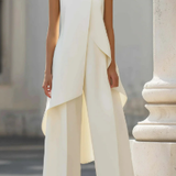 Ensemble femme top asymétrique col montant et pantalon large