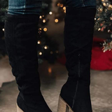 Cuissardes Plissées Talon Épais Élégance Hiver Chic