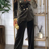 Ensemble Femme Velours Blazer Élégant et Pantalon Chic