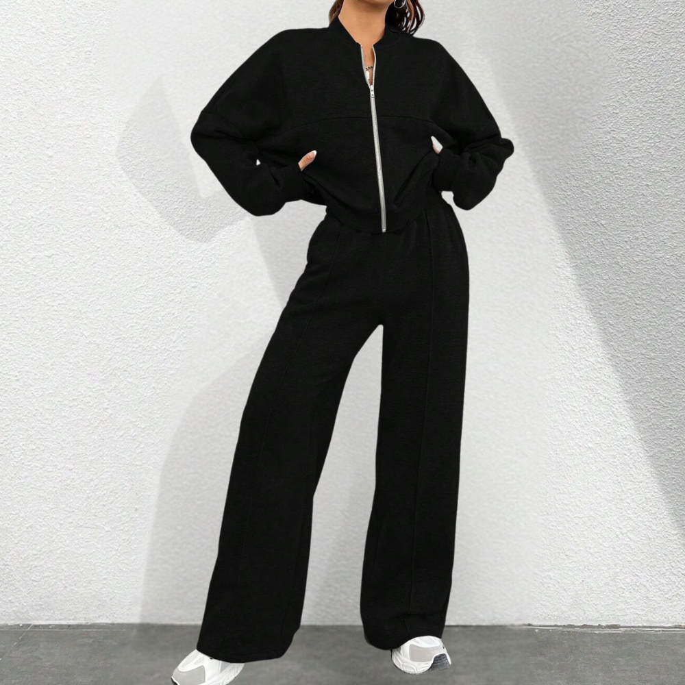 Ensemble Jogging Zip Pantalon Large Coupe Moderne Confort Casual
