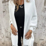 Manteau long chaud à pompons pour femme