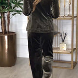 Ensemble Tailleur Velours Blazer Croisé Pantalon Chic