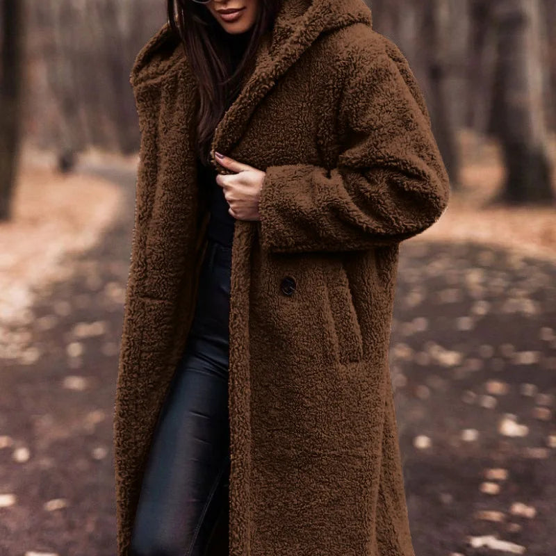 Manteau chaud femme à manches longues et poches