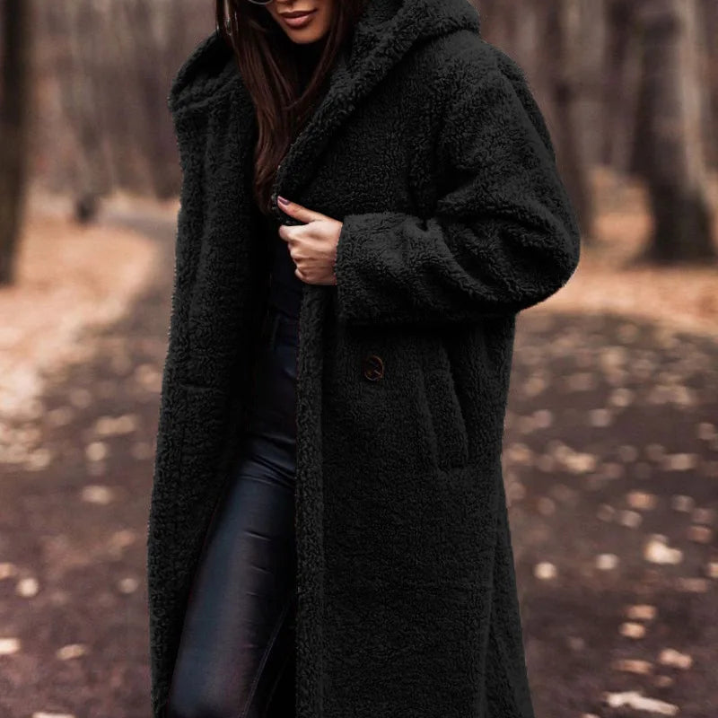 Manteau chaud femme à manches longues et poches