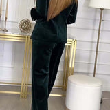 Ensemble Tailleur Velours Blazer Croisé Pantalon Chic