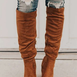 Cuissardes Plissées Talon Épais Élégance Hiver Chic