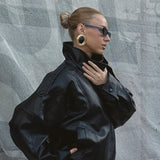 Veste femme en simili cuir à col montant