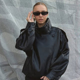 Veste femme en simili cuir à col montant