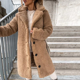 Manteau teddy femme col cranté boutonné