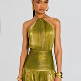 Halter Neck Wedding Guest Maxi Dress with Split for Women