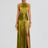 Halter Neck Wedding Guest Maxi Dress with Split for Women
