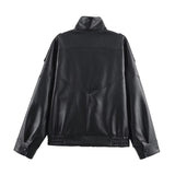 Veste femme en simili cuir à col montant