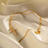 Collier femme pendentif croix doré en zircon