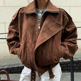 Blouson bomber oversize en suédine avec ceinture