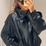 Veste femme en simili cuir à col montant