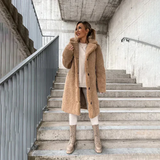 Manteau teddy femme col cranté boutonné