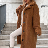 Manteau teddy femme col cranté boutonné