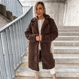 Manteau teddy femme col cranté boutonné