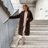 Manteau teddy femme col cranté boutonné