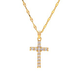 Collier femme pendentif croix doré en zircon