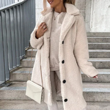 Manteau teddy femme col cranté boutonné