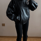 Veste femme en simili cuir à col montant