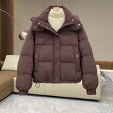 Doudoune à capuche et col montant pour femme