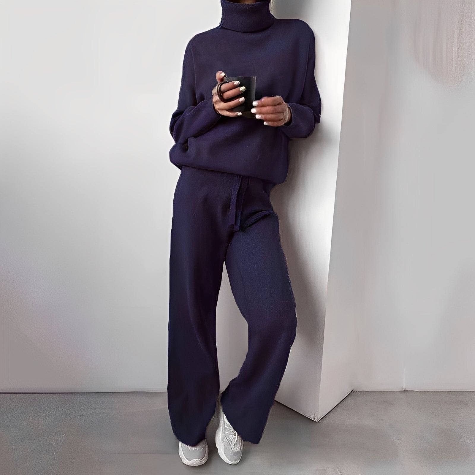 Ensemble Femme Pull Col Roulé et Pantalon Jogging Confort