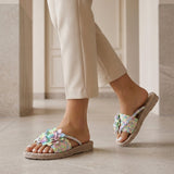 Sandales femme tressées à plateforme imprimé floral