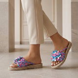 Sandales femme tressées à plateforme imprimé floral
