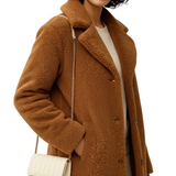 Manteau Teddy Long Boutonné Texture Douce Élégance Hiver
