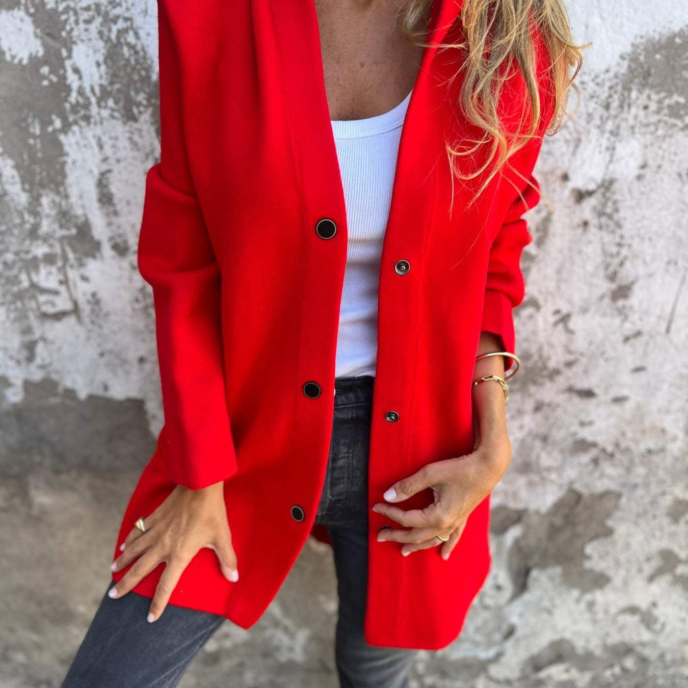 Lang Casual Cardigan Med Knapper Blød Komfort Stil