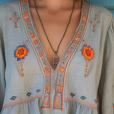 Blouse Bohème Femme Brodée – Haut Col V Élégant