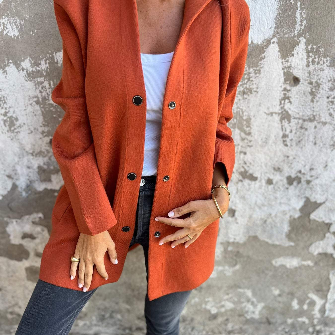 Lang Casual Cardigan Med Knapper Blød Komfort Stil