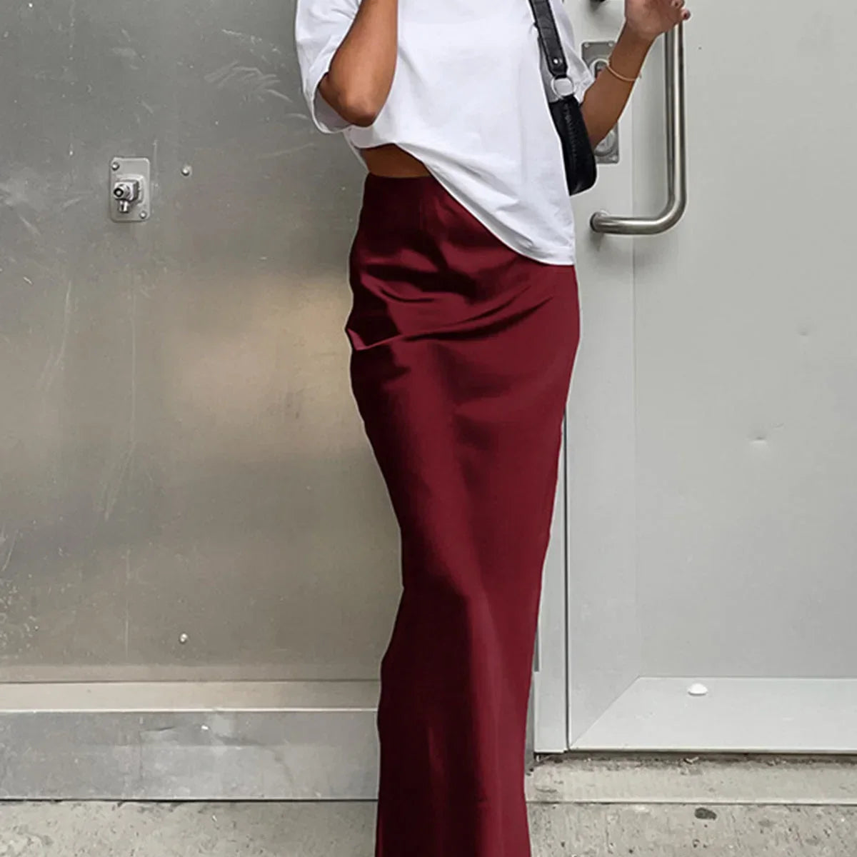 Jupe Longue Satinée Taille Haute