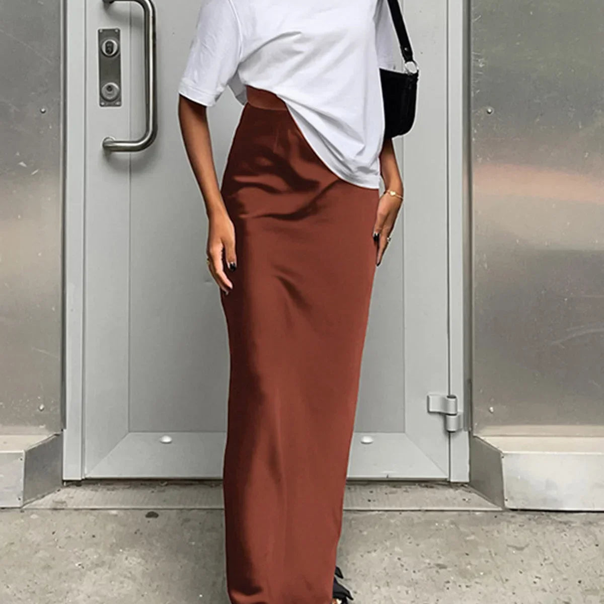 Jupe Longue Satinée Taille Haute