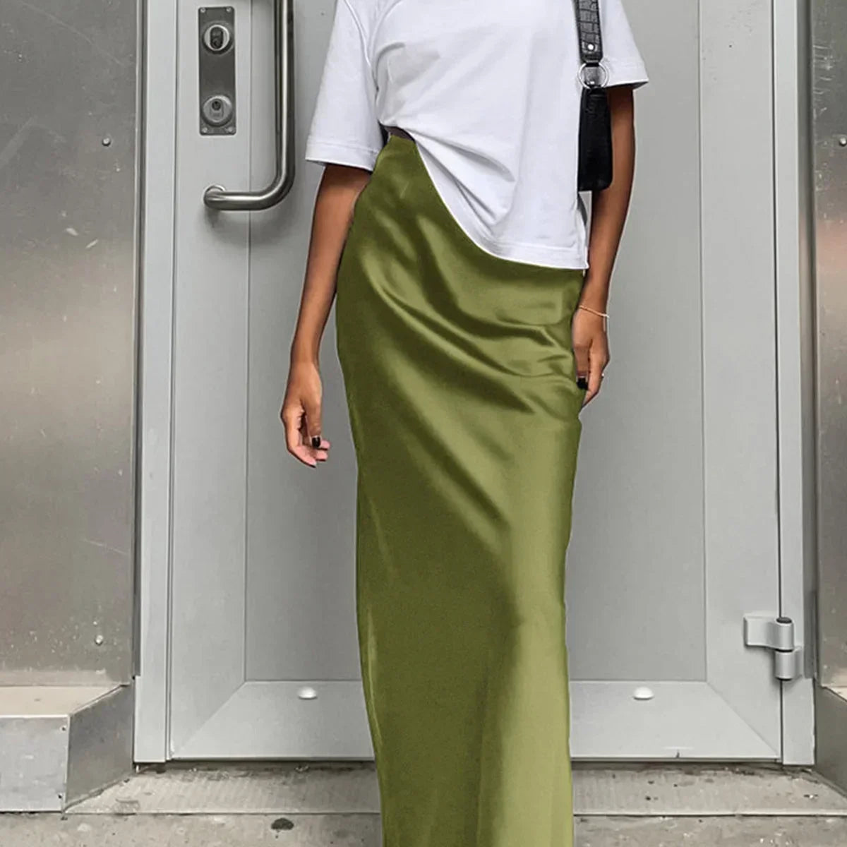 Jupe Longue Satinée Taille Haute