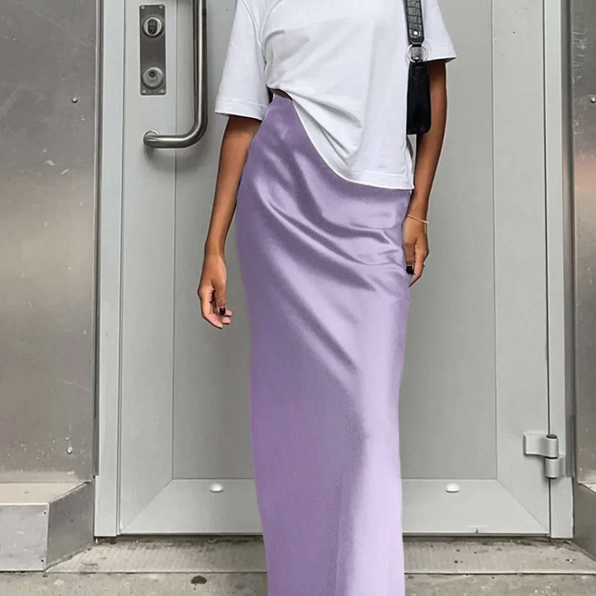 Jupe Longue Satinée Taille Haute