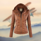Veste Cuir Capuche Ajustée Fermeture Zip Style Moderne