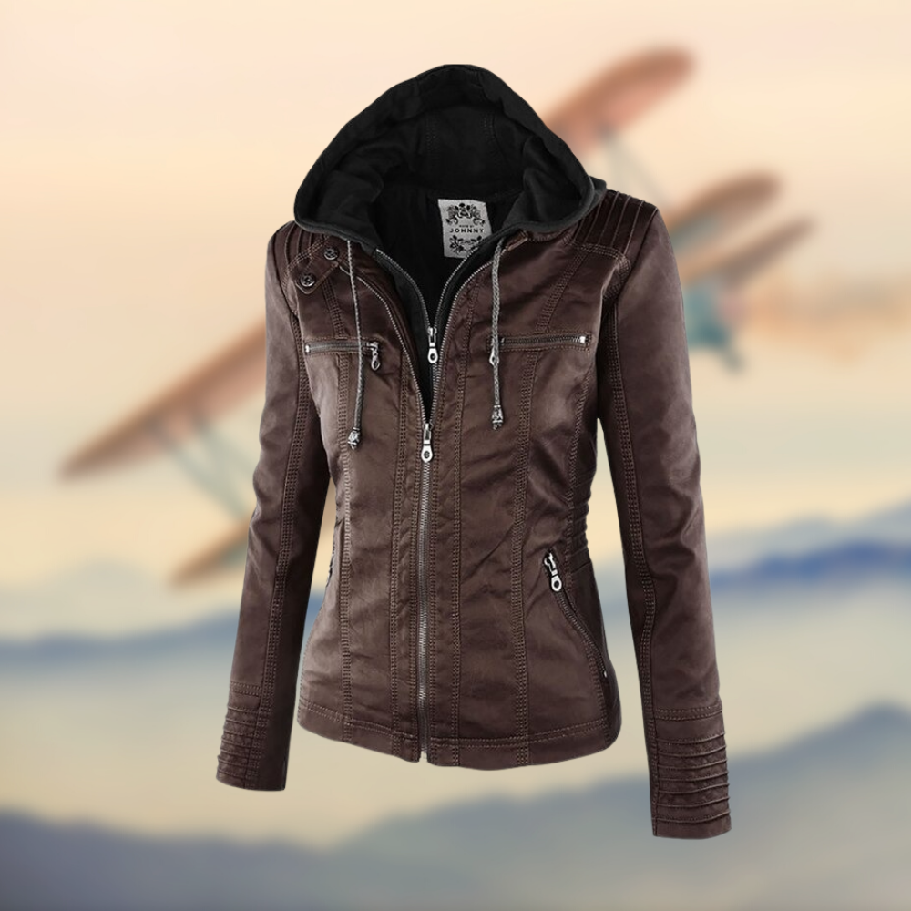 Veste Cuir Capuche Ajustée Fermeture Zip Style Moderne
