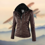 Veste Cuir Capuche Ajustée Fermeture Zip Style Moderne