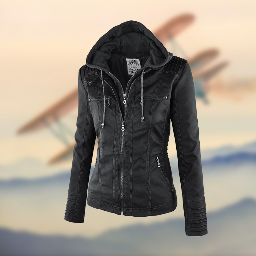 Veste Cuir Capuche Ajustée Fermeture Zip Style Moderne