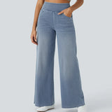 Jean large taille haute extensible silhouette élégante